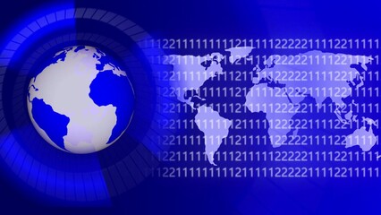 Digital Globe with Binary Code and World Map Overlay on Blue Background earth planet