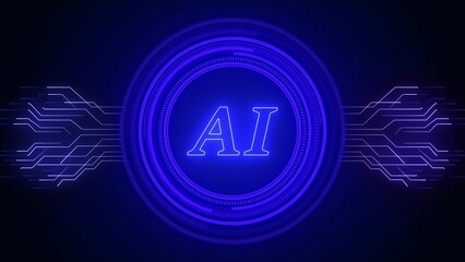 Blue Neon AI Text Centered in a Futuristic Digital Circle with Circuit Board Design artificial intelligence