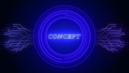 Obraz premium Blue Neon Word CONCEPT Inside a Digital Futuristic Circle with Circuitry Patterns concept