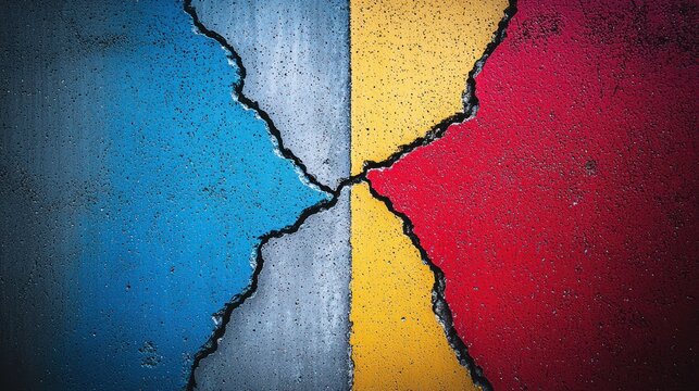 Cracked pavement, painted with split flag colors