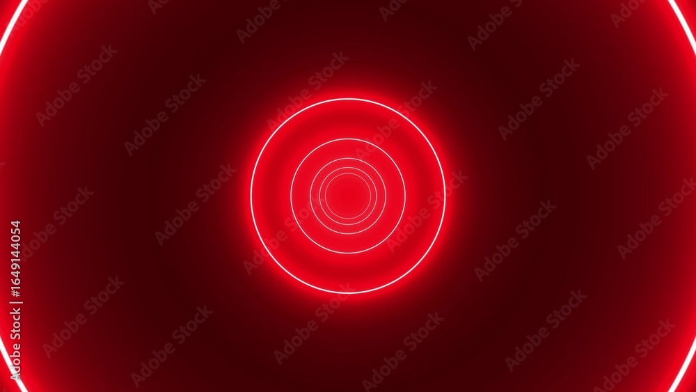 Poster red neon concentric circles tunnel on dark red gradient background abstract bright
