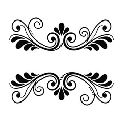 Set of two decorative floral ornaments and calligraphic swirl and flourish dividers in a vintage style.
