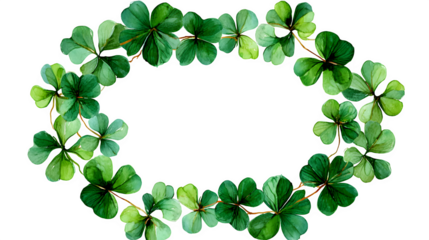 Round watercolor clover leaf frame border isolated on white