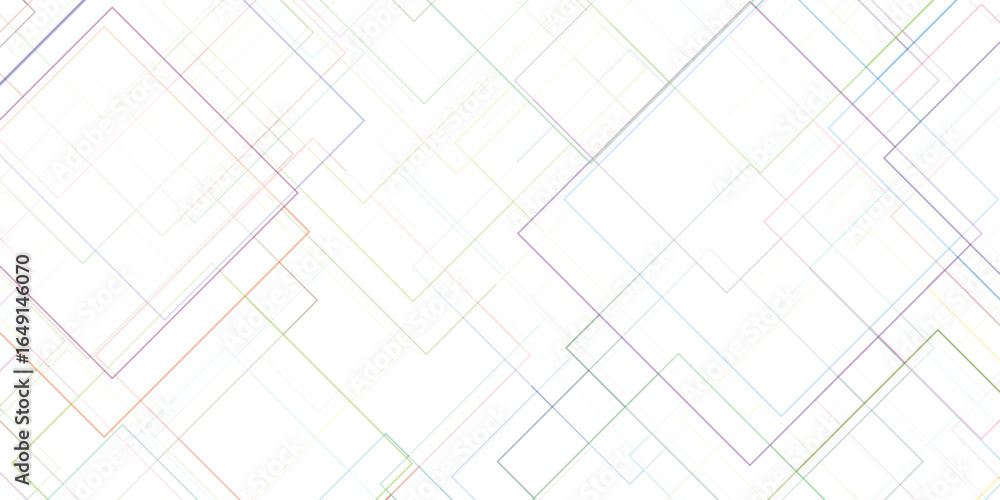 Poster abstract geometric background with overlapping colorful lines and squares on white backdrop for mode