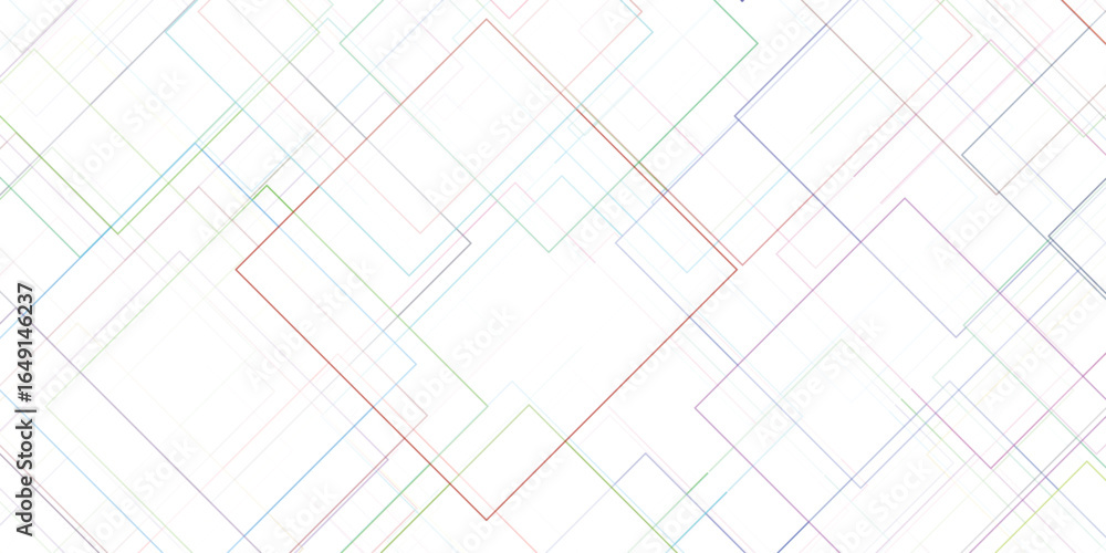 Poster abstract geometric background with overlapping pastel lines and square shapes on a white backdrop fo