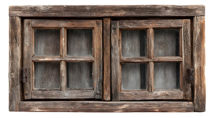 Rustic old wooden window frame isolated on white