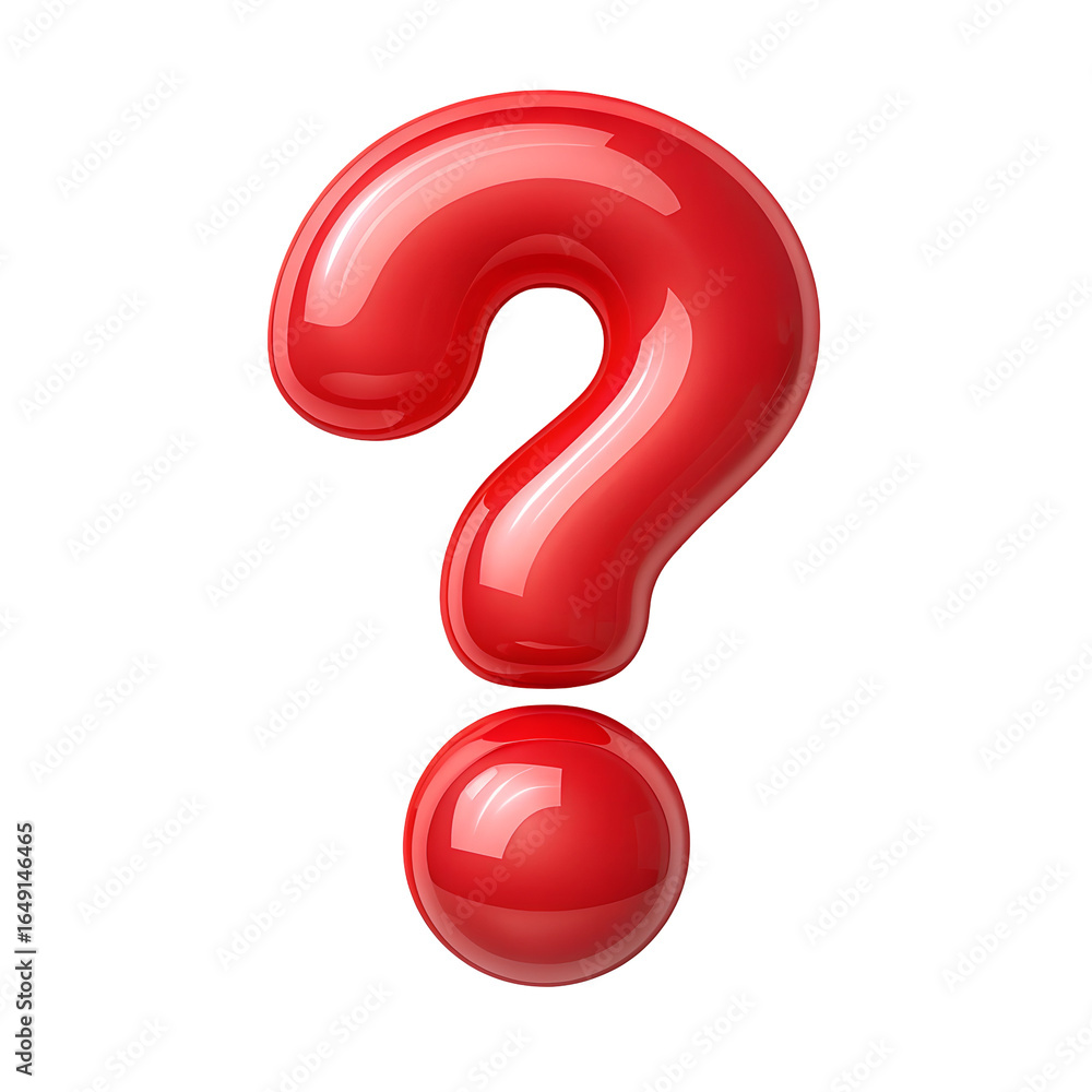 Poster glossy red question mark symbol isolated on transparent background