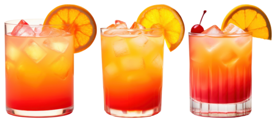 PNG Vibrant tropical cocktails with fruit, element set on transparent background