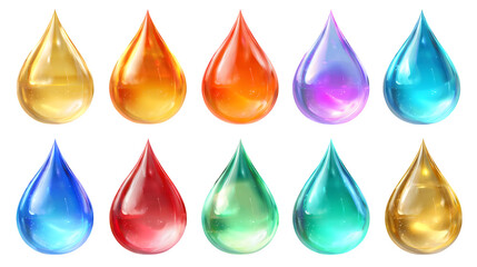 Set of colorful glossy droplets isolated on white
