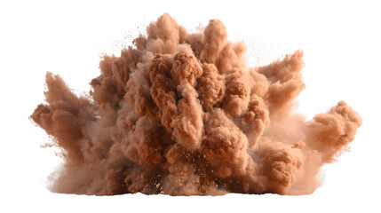 Brown dust whirlwind explosion isolated on white