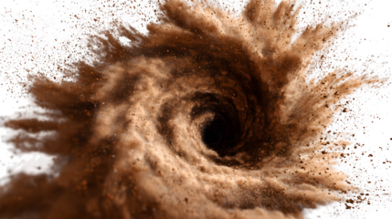Brown dust whirlwind explosion isolated on white
