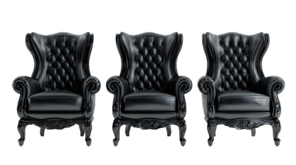 Set of luxury black leather chairs isolated on white