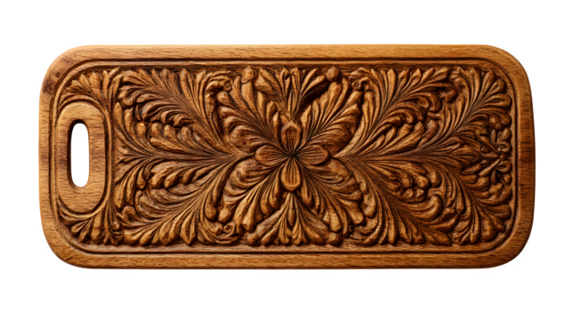 Carved wooden kitchen board isolated on white