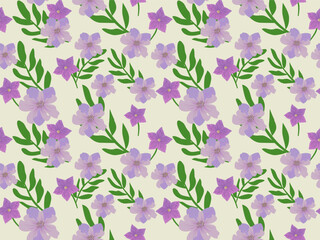 Seamless pattern with flowers, leaves, and spring floral vintage design on a pink textile backdrop