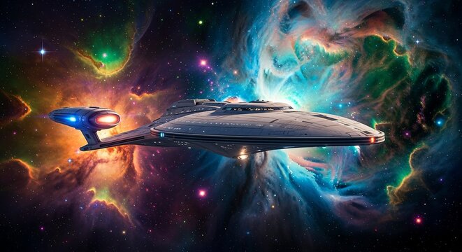 Starship exploration galaxy nebula cosmos universe spaceship adventure interstellar journey light speed travel