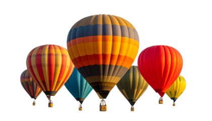 Hot air balloons floating isolated on white background. Png