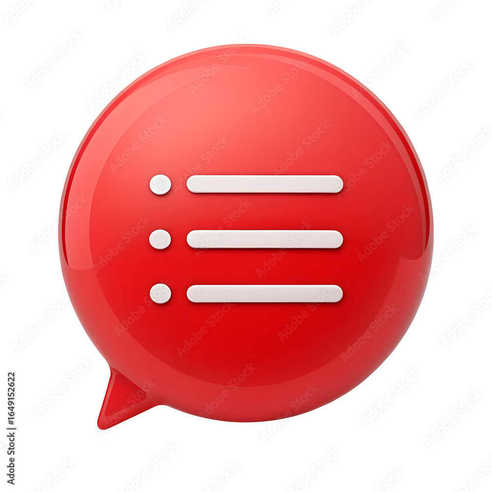 Poster red speech bubble with three white horizontal lines and dots isolated on transparent background