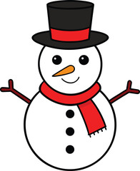 Snowman color art vector illustration on transparent background