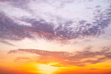 Beautiful , luxury soft gradient orange gold clouds and sunlight on the blue sky perfect for the background, take in evening,Twilight, Large size, high definition landscape photo