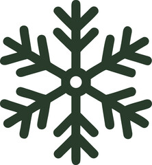 snowflake vector icon. A classic flat design symbol of a snow or ice crystal. A festive graphic for a winter, Christmas, or holiday-themed design, isolated on a white background.