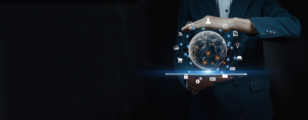 Businessmen using mobile phones, Mars, global Internet connection technology