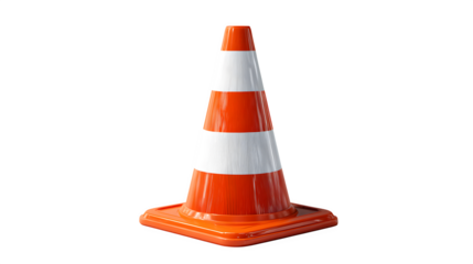Traffic cone with striped symbol icon isolated on white