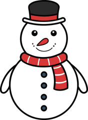 Snowman color art vector illustration on transparent background
