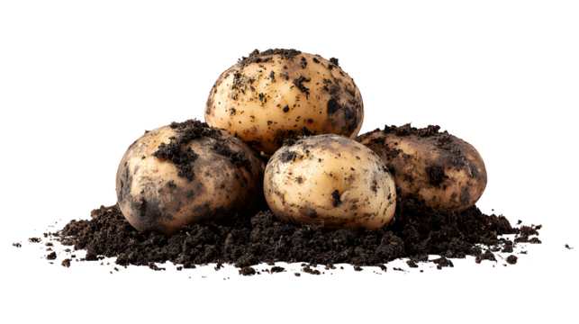 Dirty potatoes with soil residue isolated on white