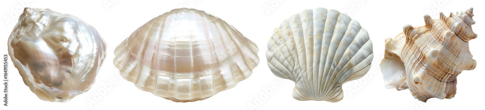 Poster png beautiful seashells collection display, element set on transparent background