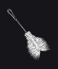 Accessory brush for hookah maintenance drawing in vintage graphic style with white on black background