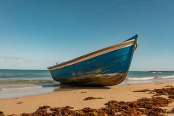 Obraz premium Sri lankan beautiful beach with boat and ocean wave travel destinations 