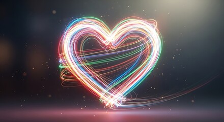 Colorful Light Trails Forming a Heart Shape
