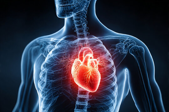 Human Heart Anatomy Illustration with Glowing Cardiovascular System
