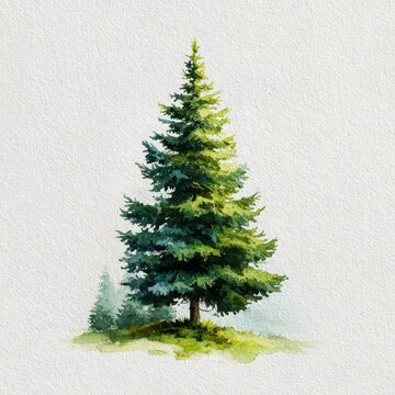 Tall green evergreen tree standing on a soft grassy ground under natural light in a serene outdoor setting
