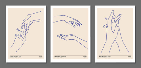 Human hands line art contemporary abstract posters