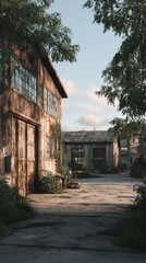 Vintage industrial complex surrounded by greenery on a sunny day in the countryside