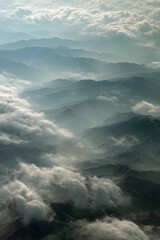 Fototapeta premium The Serene Majesty of Drifting Clouds Over Majestic Mountain Peaks: A Dance of Nature's Tranquility Amidst the Everchanging Skyline in Stunning Scenic Beauty