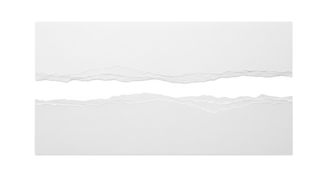 A single sheet of white paper torn horizontally into two pieces with rough, jagged edges.