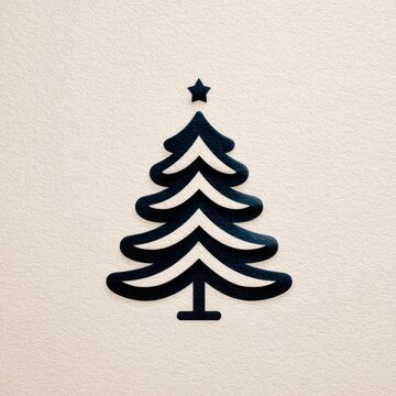 Stylized black Christmas tree illustration on a light textured background perfect for holiday cards and decorations