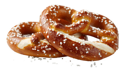 Fresh pretzel with salt crystals isolated on white