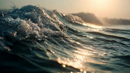 A seamless loop animation,Ocean waves at golden hour with sparkling water and sunlight reflections, peaceful natural seascape for travel, tranquility and outdoor coastal adventure or marine background - Powered by Adobe