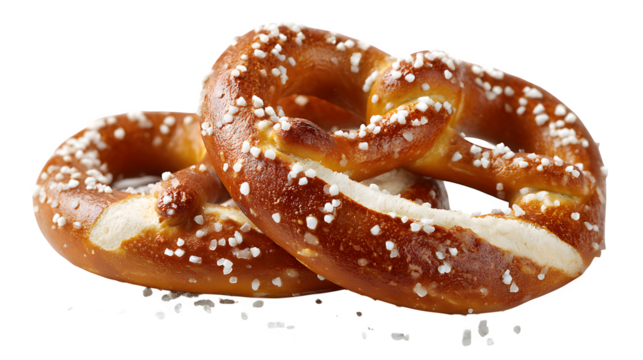 Fresh pretzel with salt crystals isolated on white