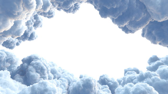 White cumulus cloud frame border isolated on white