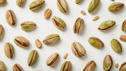 Obraz premium fresh pistachios floating isolated on white or white background