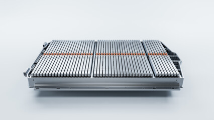 Side View of High Performance Battery Pack with Rectangular Modules for Electric Vehicle or Hybrid...
