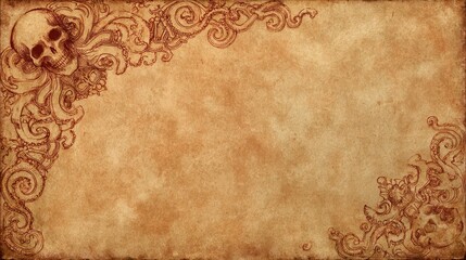 Vintage Scroll with Skull and Ornate Flourishes on Aged Paper