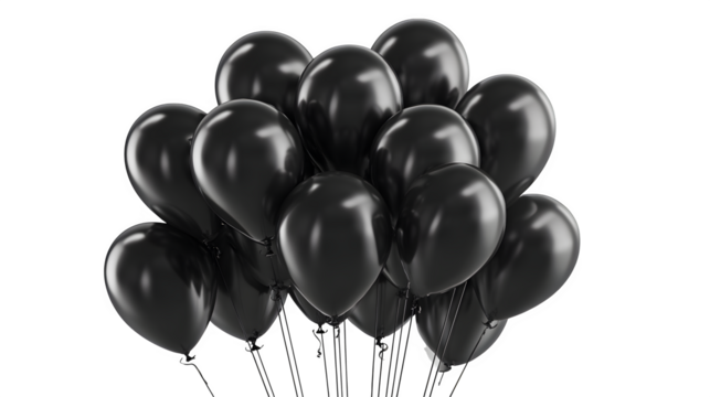 Group of black party helium balloons isolated on white
