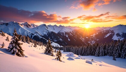 【リアルな風景】壮大な雪山の壁紙【夕焼け】