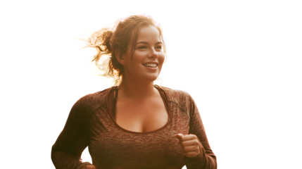 Happy plus-size woman jogging outdoors