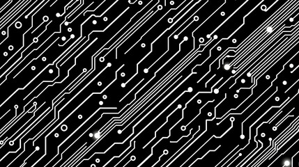 A black and white image of a circuit board with many small white dots